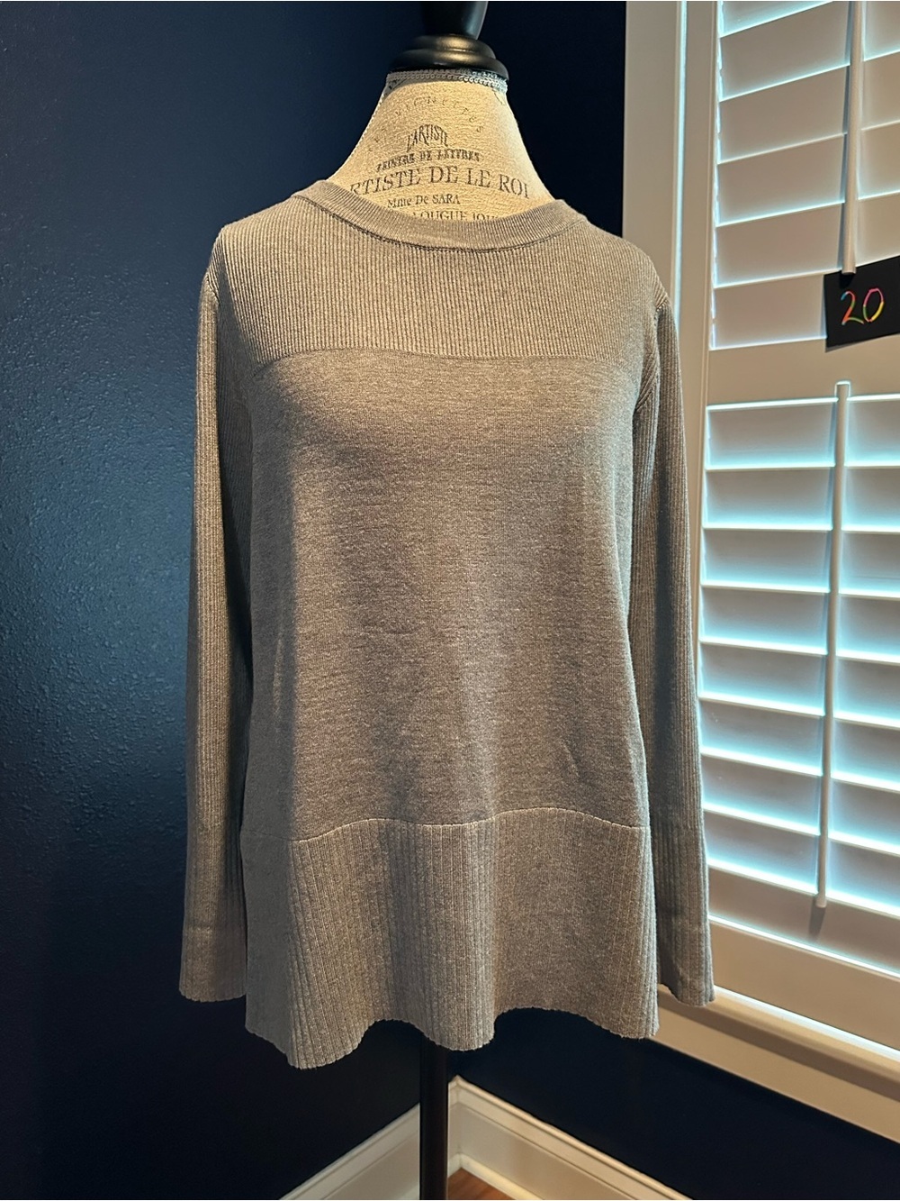 Melissa Paige Neutral Gray Lightweight Crewneck Sweater